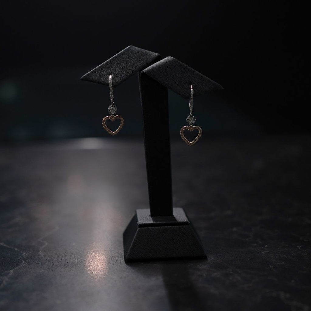 14ct White & Rose Gold Fancy Light Pink Heart Diamond Huggie Earrings 0.78ct TDW