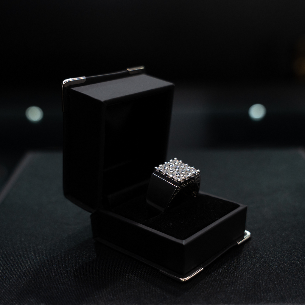 14ct White Gold & Diamond Cluster Mens Ring