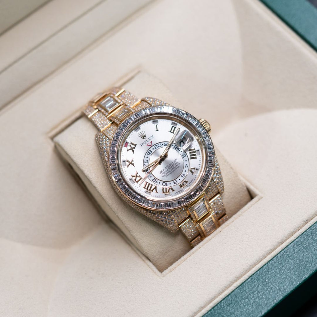 Rolex Yellow Gold Sky-Dweller 42mm with Complete Custom Diamond Set