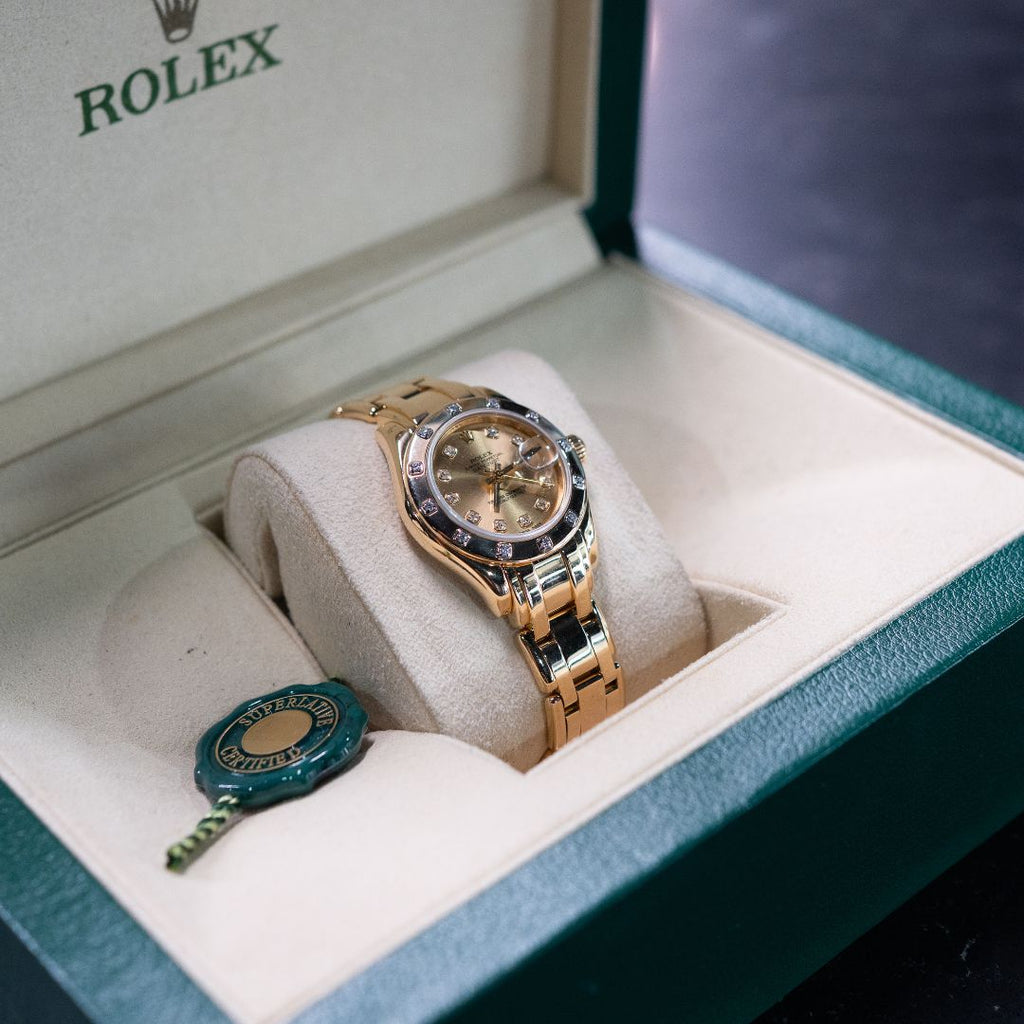 Ladies Rolex 18k Yellow Gold Pearlmaster 29mm