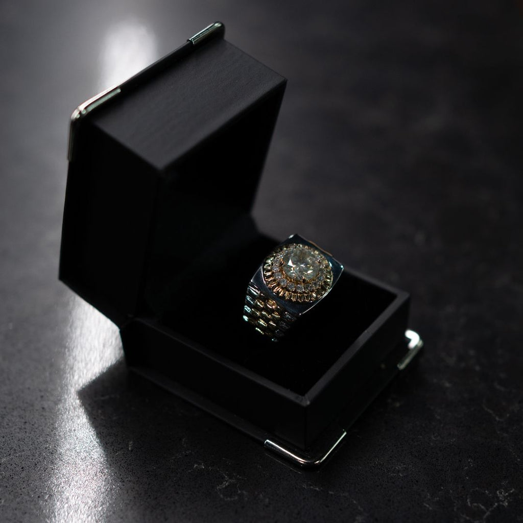 Mens 14ct Yellow & White Gold Rolex Style Diamond Ring 2.94ct TDW