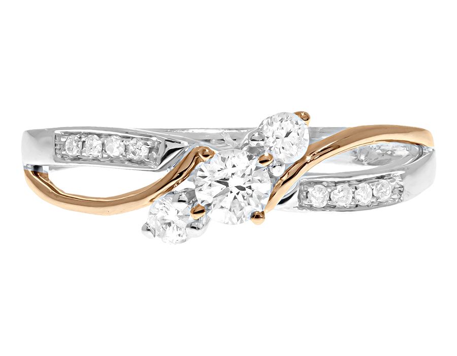 14k Gold Two Tone Three Stone Ring (0.38 ct)